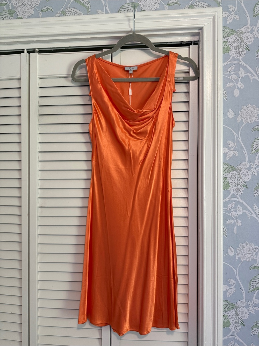Rails Orange Satin Cowl-Neck Midi Dress